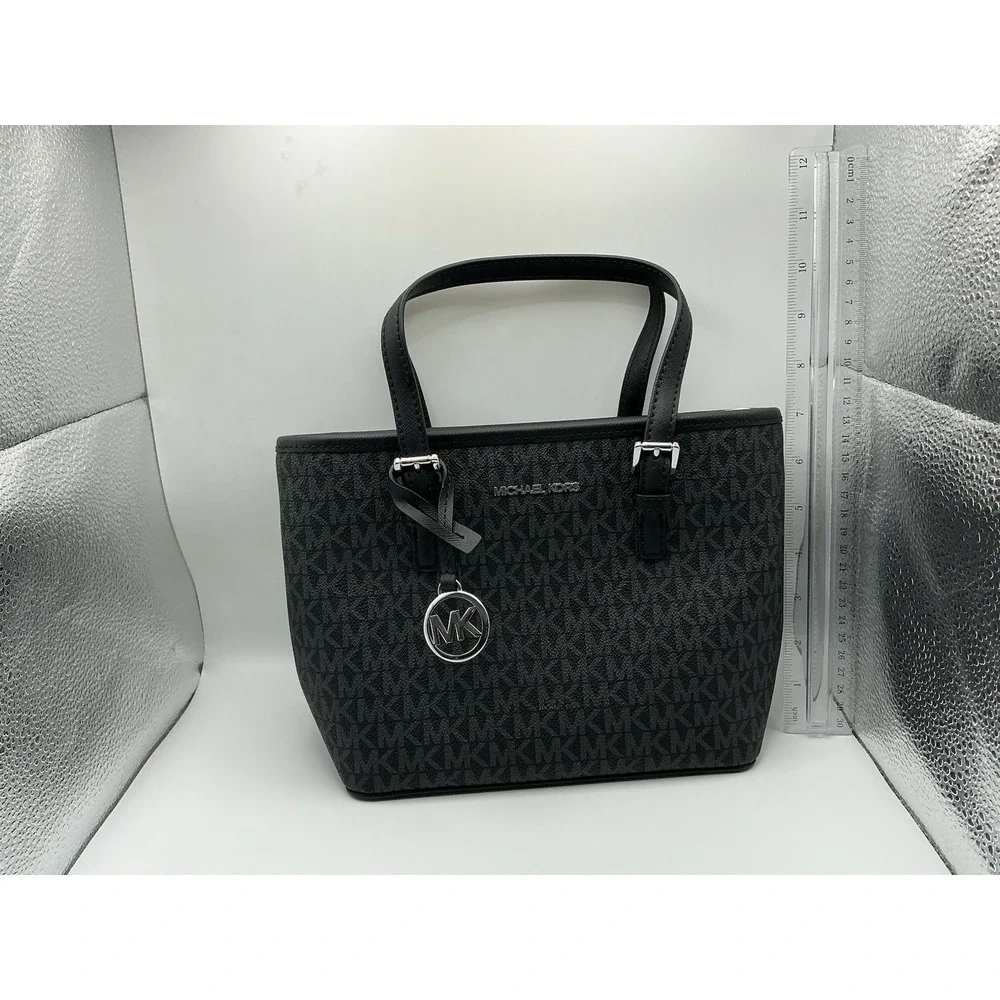 Michael Kors Jet Set Travel XS Tote Black MK Signature Coated Canvas NWT $328